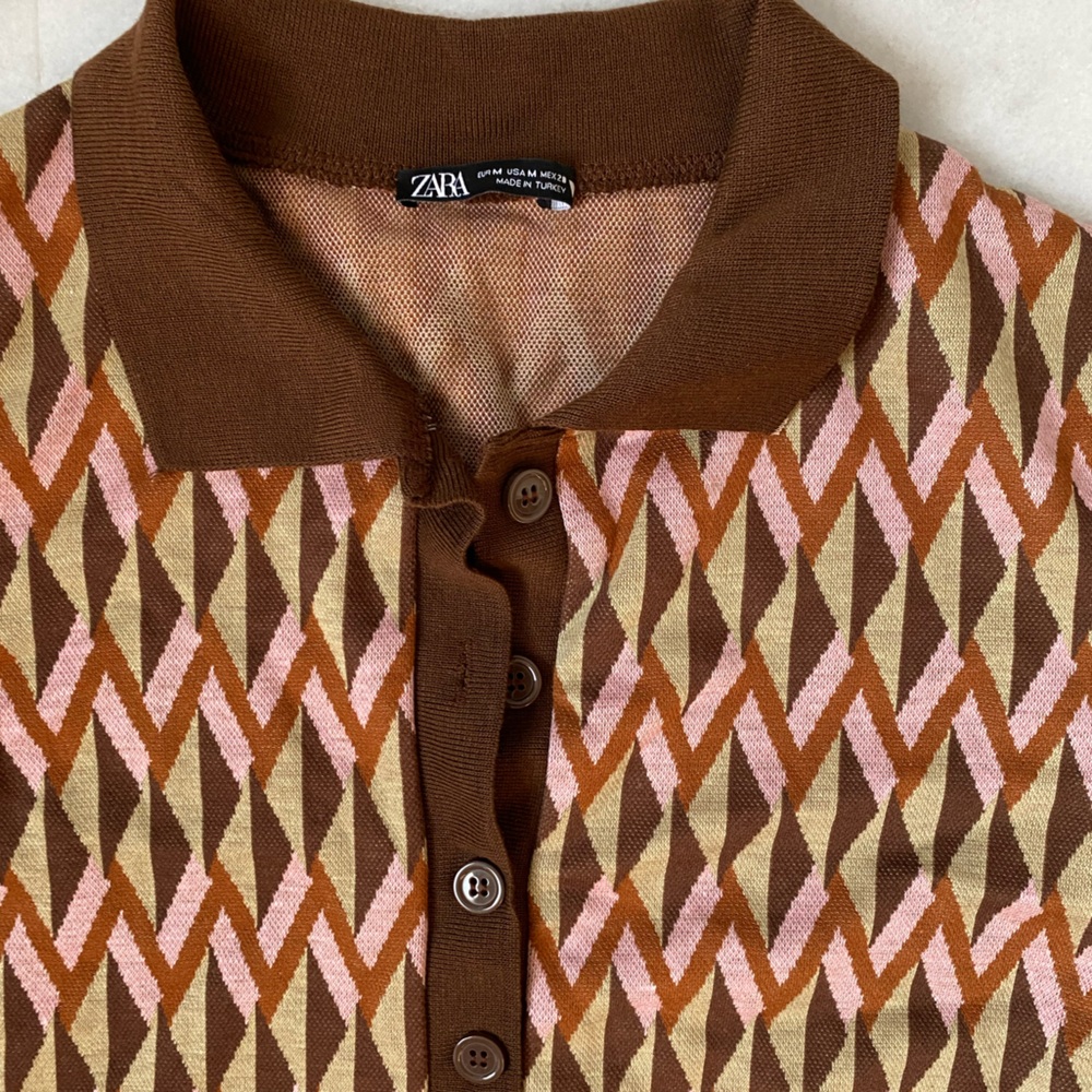 Zara Jacquard Pink/Brown Mini Dress - Sz Medium - Picture 4 of 4